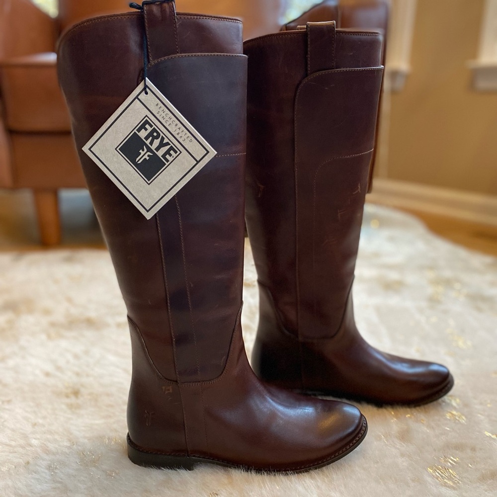 Never worn dark brown Tall Frye Paige riding boots